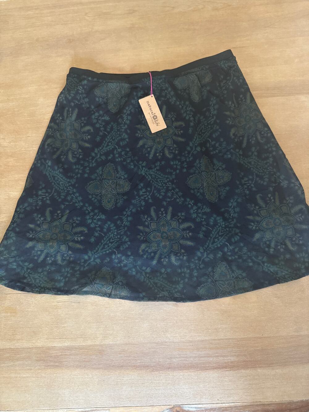 Natural Life Women's Small Dark Green Mandala Floral Chiffon A-Line Skirt NWT